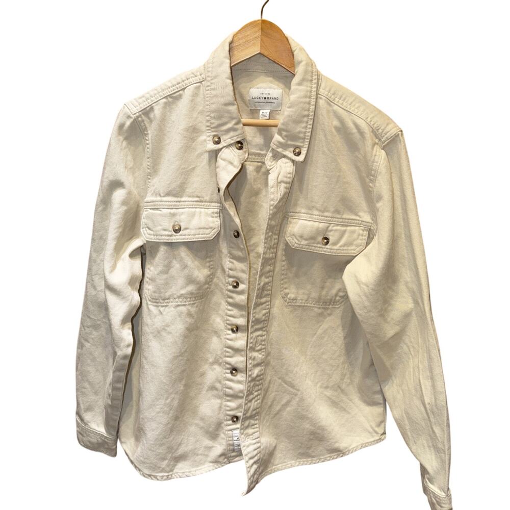 Mens Lucky Brand Shacket Size M Medium Beige Tan Heavy Shirt Light Jacket